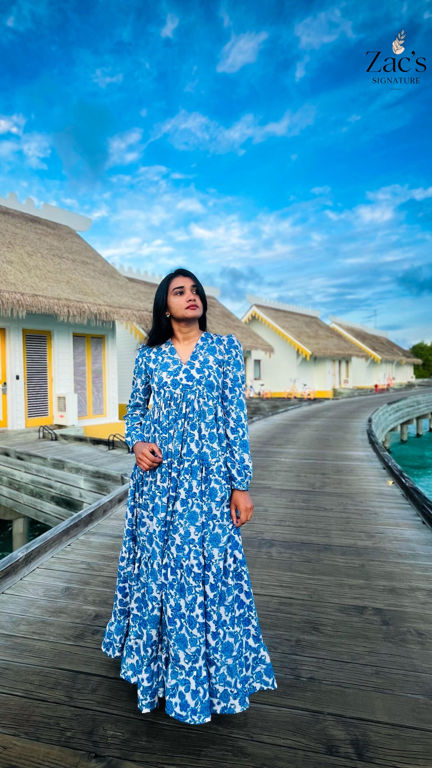 Indigo Crape Floral Dress