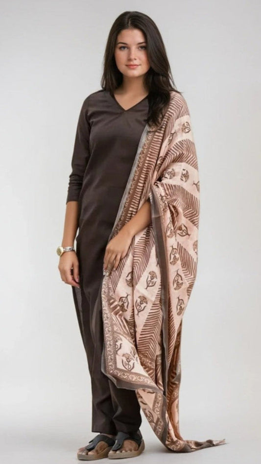 Elegant Coffee Brown Flex Cotton Kurta Set with Printed Dupatta