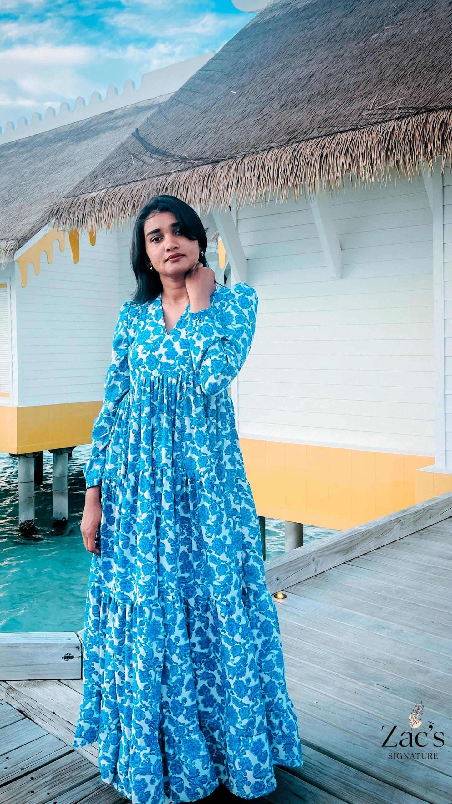 Indigo Crape Floral Dress