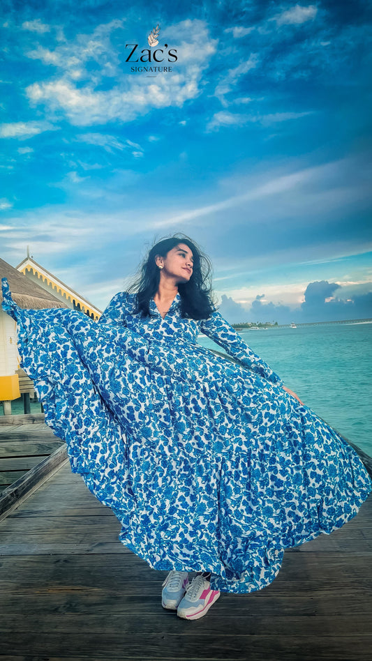 Indigo Crape Floral Dress