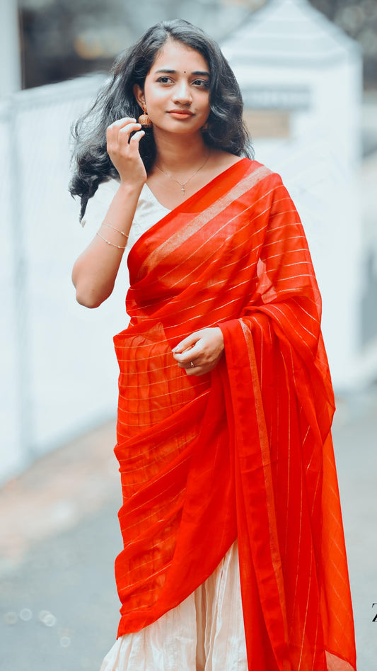 Halfsaree - Off white and Red