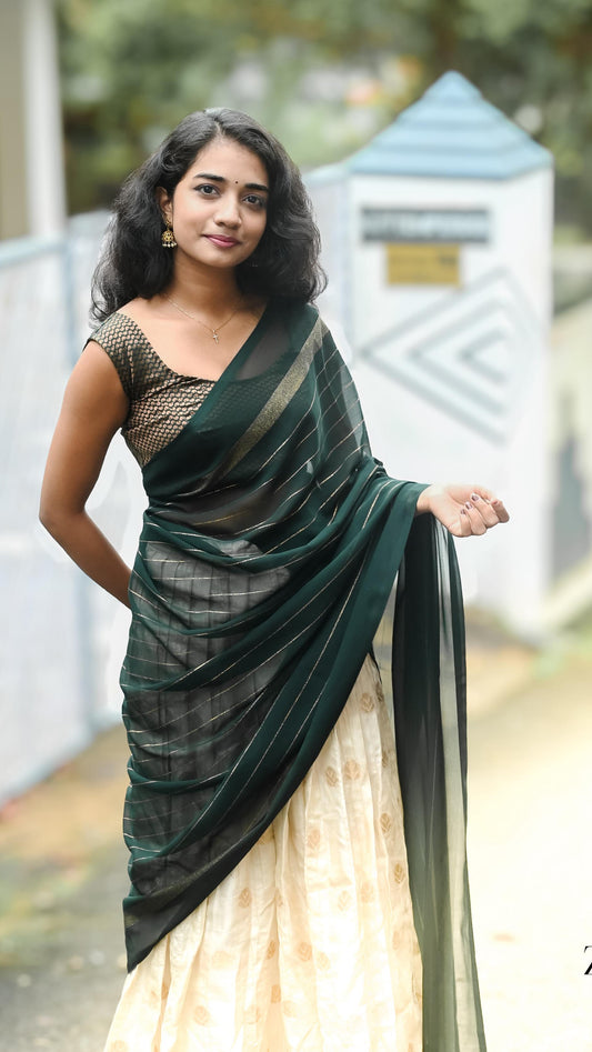 Halfsaree - Off white and Green