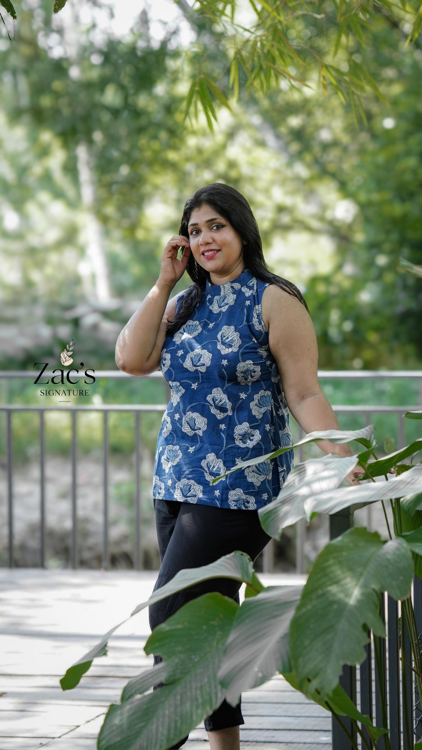 Blue Cotton Printed Short Kurthi