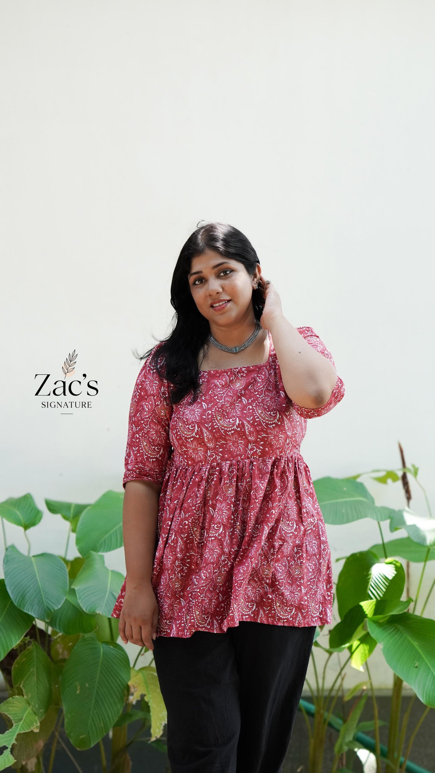 Red Cotton Printed Short Kurthi