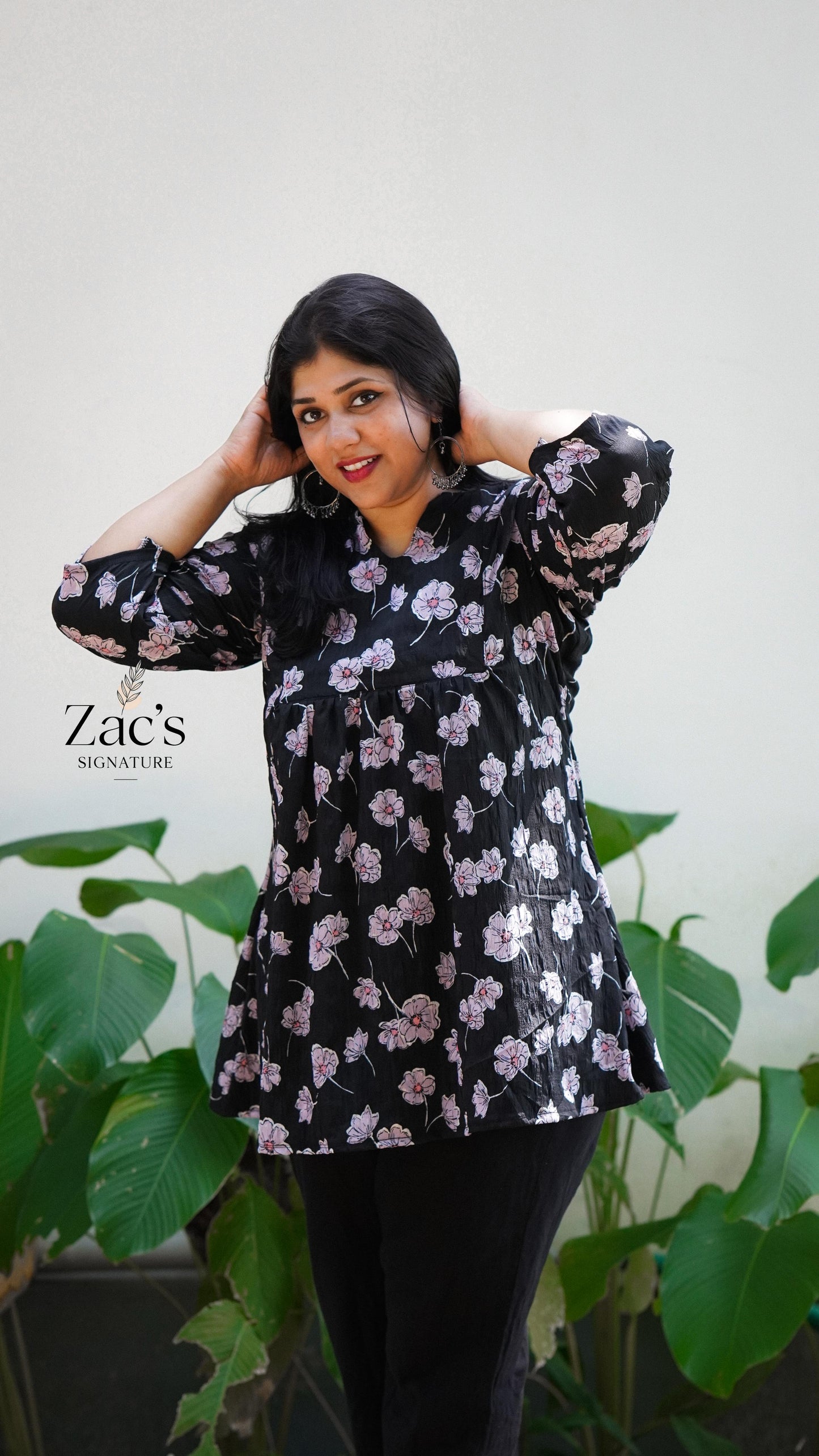 Black Cotton Printed Short Kurthi