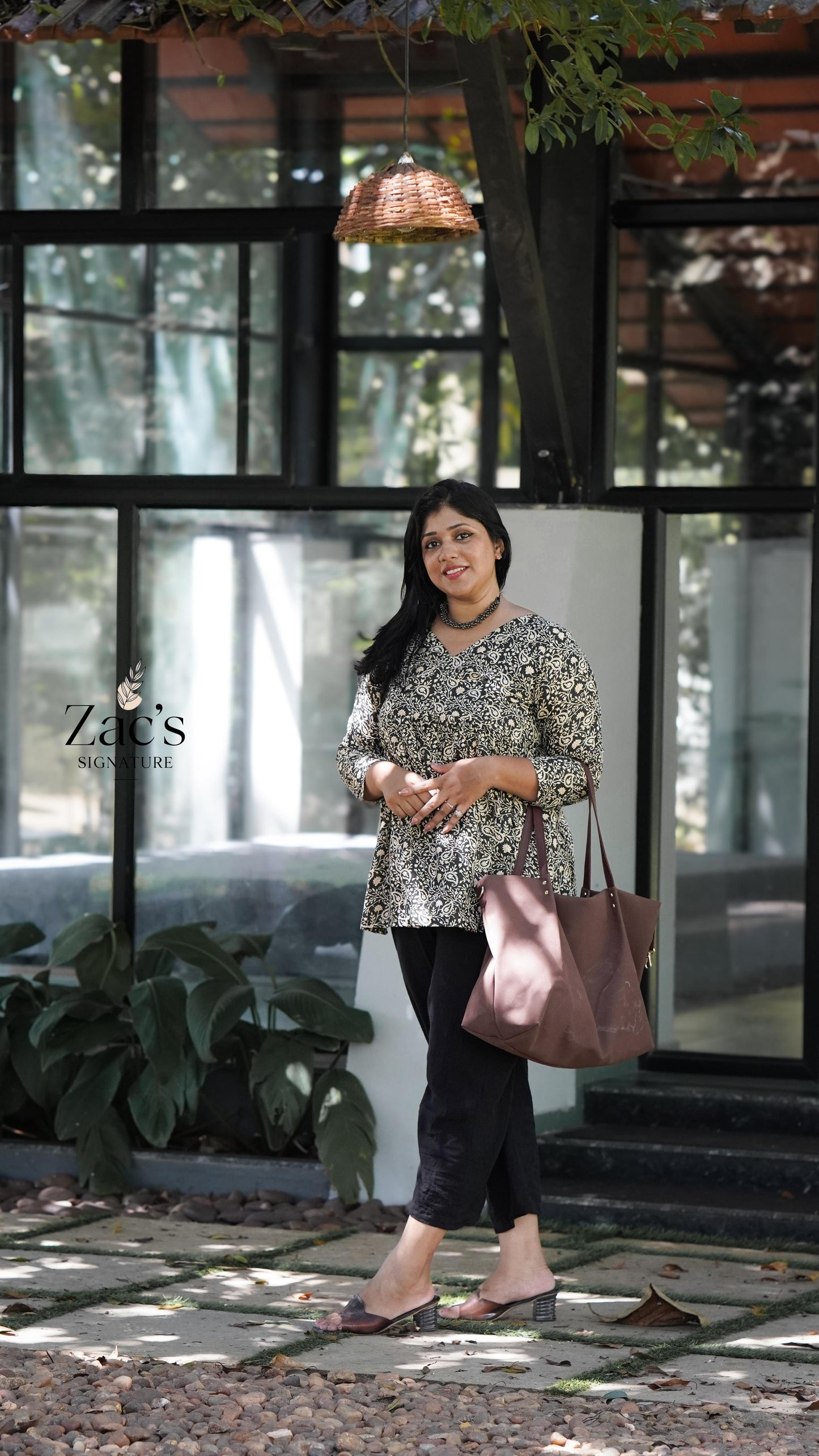 Black Cotton Printed Short Kurthi