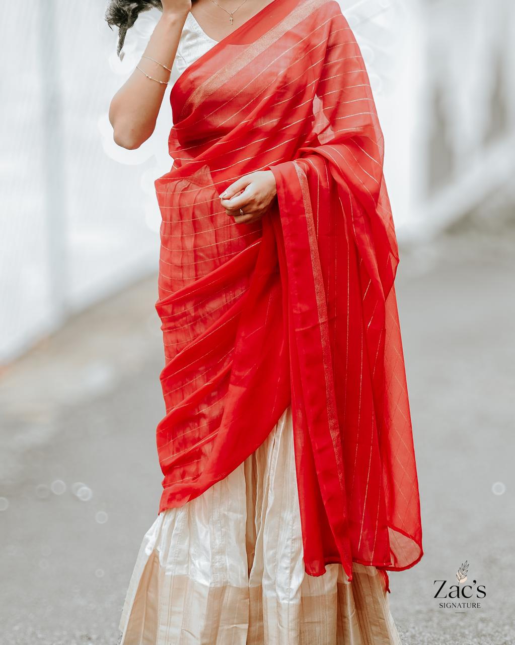 Halfsaree - Off white and Red
