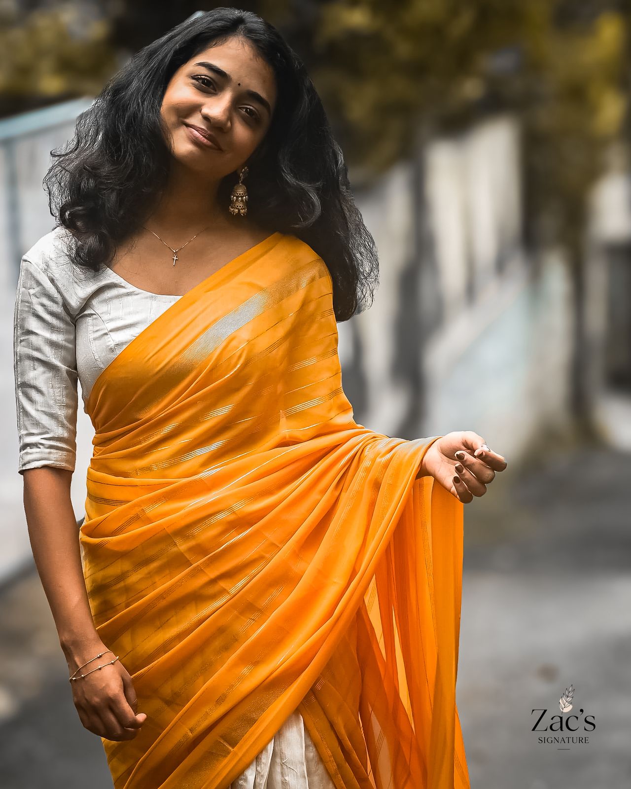 Halfsaree - Off white and Orange
